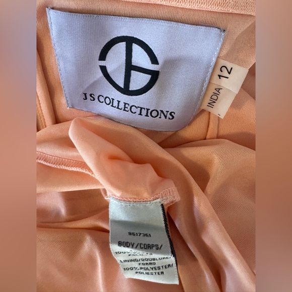 JS Collections Embellished Boat Neck 3/4 Flare Sleeve Solid Stretch Crepe Dress - Picture 6 of 7